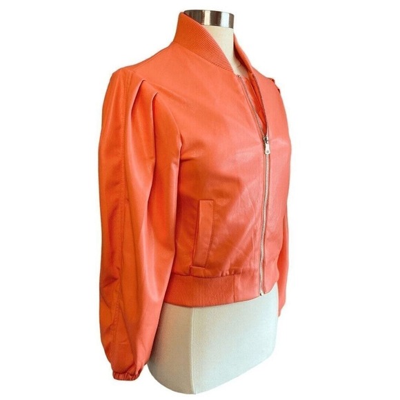NWT House Of Harlow Vegan Leather Coral Bomber Jacket - SMALL. MSRP $349 - Picture 3 of 7